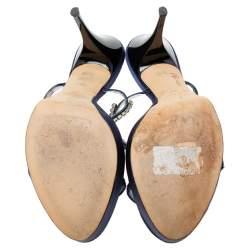 Pre Owned صندل سلايد جوسيبي زانوتي ساتان أزرق كحلي مزخرف كريستال نعل سميك مقاس 37