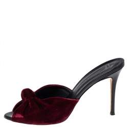 Pre Owned Giuseppe Zanotti Red Velvet Knot Mule Sandals Size 39.5
