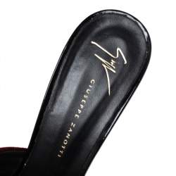 Pre Owned Giuseppe Zanotti Red Velvet Knot Mule Sandals Size 39.5