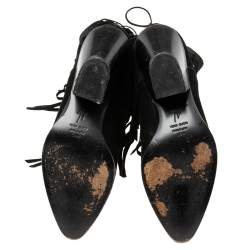 Pre Owned Giuseppe Zanotti Black Suede Lace Up Cowboy Over The Knee Boots Size 39.5
