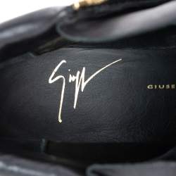 Pre Owned Giuseppe Zanotti Black Leather Double Zip Wedge Sneakers Size 37