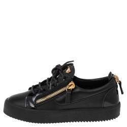 Pre Owned Giuseppe Zanotti Black Leather And Patent London Sneakers Size 36