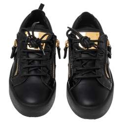 Pre Owned Giuseppe Zanotti Black Leather And Patent London Sneakers Size 36