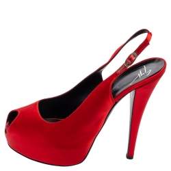 Giuseppe Zanotti Red Satin  Peep Toe Slingback Pumps Size 41