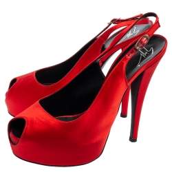 Giuseppe Zanotti Red Satin  Peep Toe Slingback Pumps Size 41