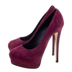 Pre Owned Giuseppe Zanotti Burgundy Suede Platform Pumps Size 37.5