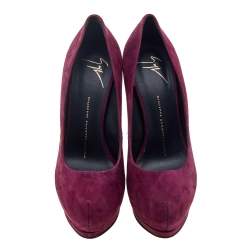 Pre Owned Giuseppe Zanotti Burgundy Suede Platform Pumps Size 37.5