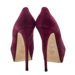 Pre Owned Giuseppe Zanotti Burgundy Suede Platform Pumps Size 37.5