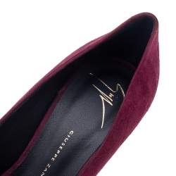 Pre Owned Giuseppe Zanotti Burgundy Suede Platform Pumps Size 37.5