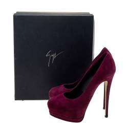 Pre Owned Giuseppe Zanotti Burgundy Suede Platform Pumps Size 37.5