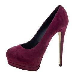 Pre Owned Giuseppe Zanotti Burgundy Suede Platform Pumps Size 37.5