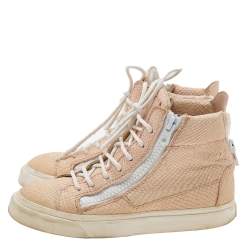 Giuseppe Zanotti Peach Python Embossed Leather High Top Sneakers Size 36