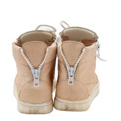 Giuseppe Zanotti Peach Python Embossed Leather High Top Sneakers Size 36