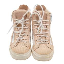 Giuseppe Zanotti Peach Python Embossed Leather High Top Sneakers Size 36