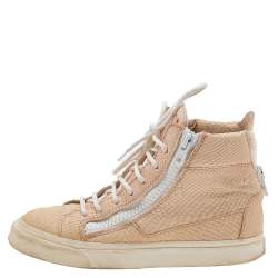 Giuseppe Zanotti Peach Python Embossed Leather High Top Sneakers Size 36