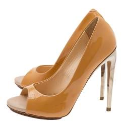 Pre Owned Giuseppe Zanotti Mustard Yellow Patent Leather Peep Toe Pumps Size 40