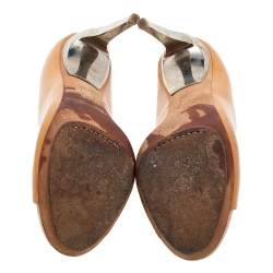 Pre Owned Giuseppe Zanotti Mustard Yellow Patent Leather Peep Toe Pumps Size 40