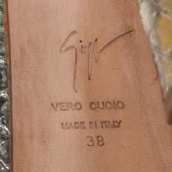 Pre Owned Giuseppe Zanotti Gold Python Embossed Leather Peep-Toe Slingback Pumps Size 38