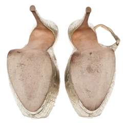 Pre Owned Giuseppe Zanotti Gold Python Embossed Leather Peep-Toe Slingback Pumps Size 38