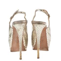 Pre Owned Giuseppe Zanotti Gold Python Embossed Leather Peep-Toe Slingback Pumps Size 38