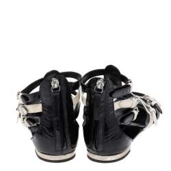 Pre Owned Giuseppe Zanotti Black/White Patent Leather Gladiator Flat Sandals Size 40