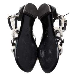 Pre Owned Giuseppe Zanotti Black/White Patent Leather Gladiator Flat Sandals Size 40