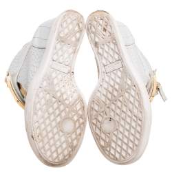 Pre Owned Giuseppe Zanotti Grey Croc Embossed Leather High Top Wedge Sneakers Size 37