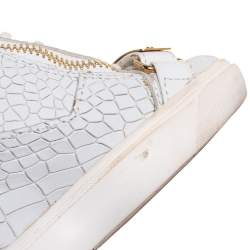 Pre Owned Giuseppe Zanotti Grey Croc Embossed Leather High Top Wedge Sneakers Size 37