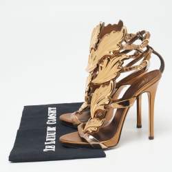 Pre Owned Giuseppe Zanotti Bronze Leather Argent Metal Wing Ankle-Strap Sandals Size 35