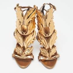 Pre Owned Giuseppe Zanotti Bronze Leather Argent Metal Wing Ankle-Strap Sandals Size 35