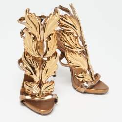 Pre Owned Giuseppe Zanotti Bronze Leather Argent Metal Wing Ankle-Strap Sandals Size 35