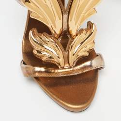 Pre Owned Giuseppe Zanotti Bronze Leather Argent Metal Wing Ankle-Strap Sandals Size 35