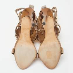 Pre Owned Giuseppe Zanotti Bronze Leather Argent Metal Wing Ankle-Strap Sandals Size 35