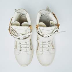 Giuseppe Zanotti White Leather Embellished High Top Sneakers Size 38.5