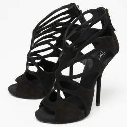 Pre Owned صندل جوسيبي زانوتي سويدي أسود مفرغ مقاس 38