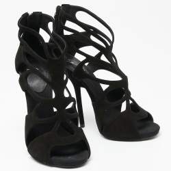 Pre Owned صندل جوسيبي زانوتي سويدي أسود مفرغ مقاس 38