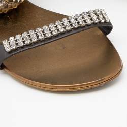 Pre Owned Giuseppe Zanotti Brown Leather Embellished Flat Ankle Cuff Sandals Size 40