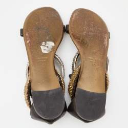 Pre Owned Giuseppe Zanotti Brown Leather Embellished Flat Ankle Cuff Sandals Size 40