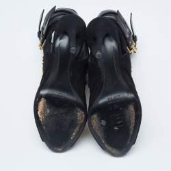 Pre Owned حذاء بوت كاحل جوسيبي زانوتي سويدي وجلد أسود قصه مرصع بمقدمة مفتوحة مقاس 38