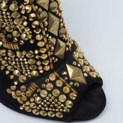 Pre Owned حذاء بوت كاحل جوسيبي زانوتي سويدي وجلد أسود قصه مرصع بمقدمة مفتوحة مقاس 38