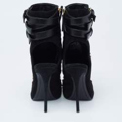 Pre Owned حذاء بوت كاحل جوسيبي زانوتي سويدي وجلد أسود قصه مرصع بمقدمة مفتوحة مقاس 38