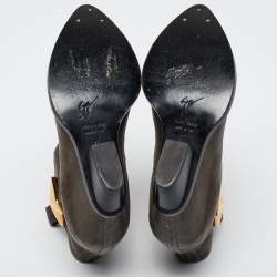 Pre Owned Giuseppe Zanotti Olive Green Nubuck Leather  Star Embellished Pointed Toe Boots Size 37