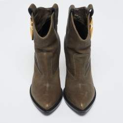 Pre Owned Giuseppe Zanotti Olive Green Nubuck Leather  Star Embellished Pointed Toe Boots Size 37