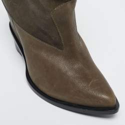 Pre Owned Giuseppe Zanotti Olive Green Nubuck Leather  Star Embellished Pointed Toe Boots Size 37