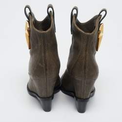 Pre Owned Giuseppe Zanotti Olive Green Nubuck Leather  Star Embellished Pointed Toe Boots Size 37