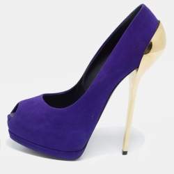 Giuseppe Zanotti Purple Suede Sharon Peep Toe Platform Pumps Size 40