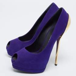 Giuseppe Zanotti Purple Suede Sharon Peep Toe Platform Pumps Size 40