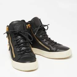 Pre Owned Giuseppe Zanotti Black Leather Wings High Top Sneakers Size 39.5