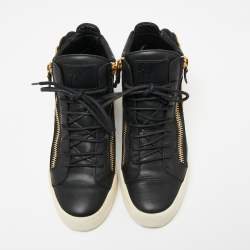 Pre Owned Giuseppe Zanotti Black Leather Wings High Top Sneakers Size 39.5