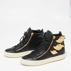 Pre Owned Giuseppe Zanotti Black Leather Wings High Top Sneakers Size 39.5